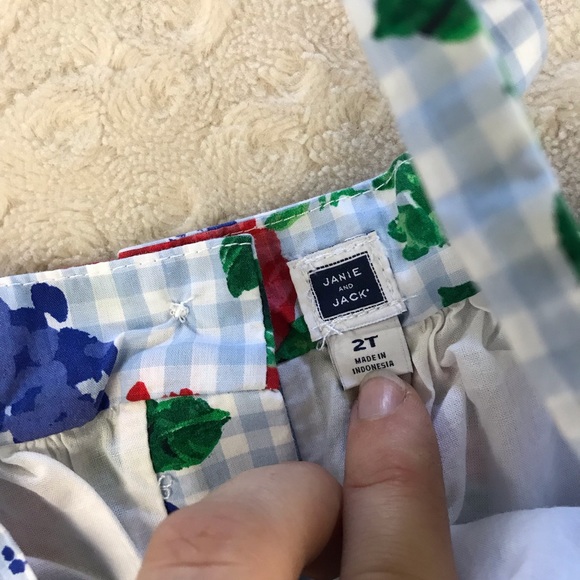 Janie and Jack Summer Top Blue White Gingham Plaid Red Floral Size 2T - Picture 4 of 4